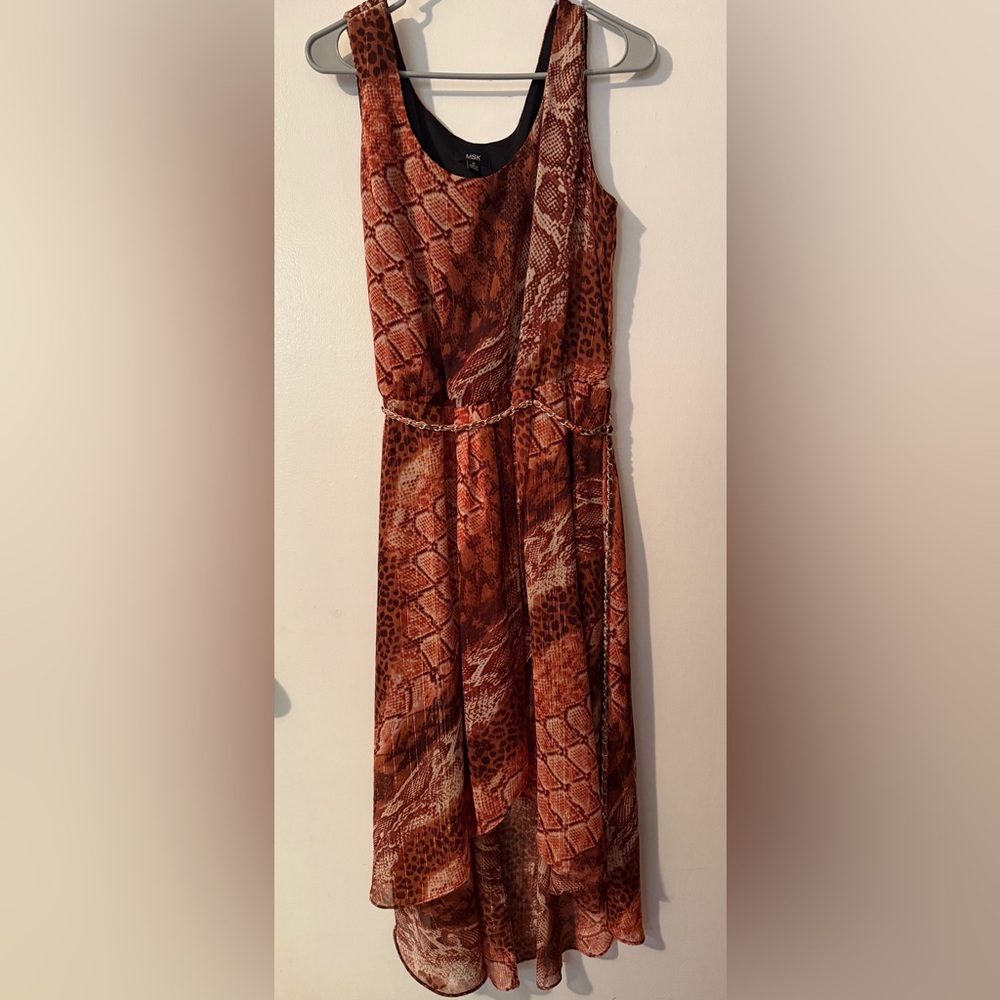MSK High Low Dress in Brown Snake Print